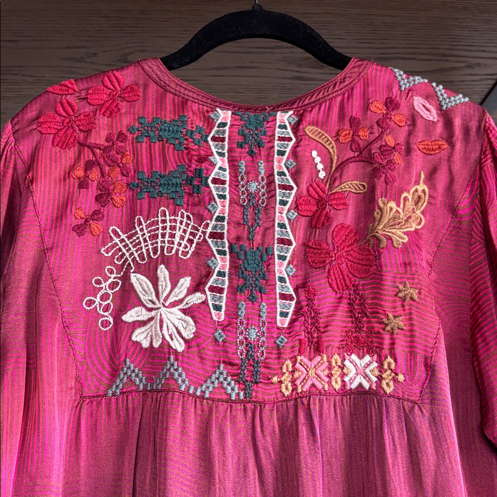 Johnny Was Burgundy Floral Embroidered Blouse - Picture 5 of 11